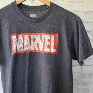 Marvel Block Logo Graphic Print Tee Charcoal Small 18x26